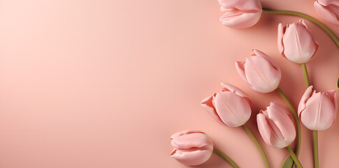 Tulips flowers pink template for congratulation.Woman's day, 8 march, Easter, Mother's day, anniversary