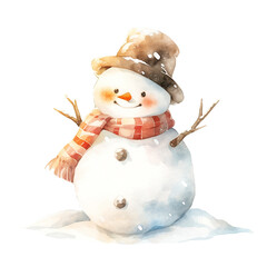 Watercolor cute Snowman for Holiday Designs. Christmas and happy new year card, party invitation - 681507074