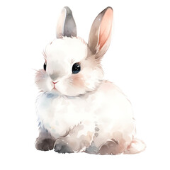 Cute white furry bunny isolated illustration. Watercolor fluffy rabbit - 681507423