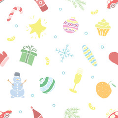 Seamless christmas pattern. New year background. Doodle illustration with christmas and new year icons