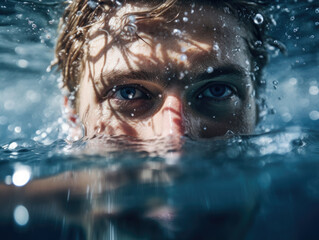 Fototapeta premium Man swimming under water in pool