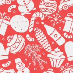 Foto auf Glas Seamless christmas pattern. New year background. Doodle illustration with christmas and new year icons © eliyashevskiy
