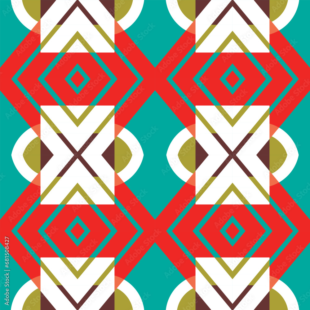 Poster seamless pattern with a large ethnic print. abstract geometric elements on a blue-green background. 