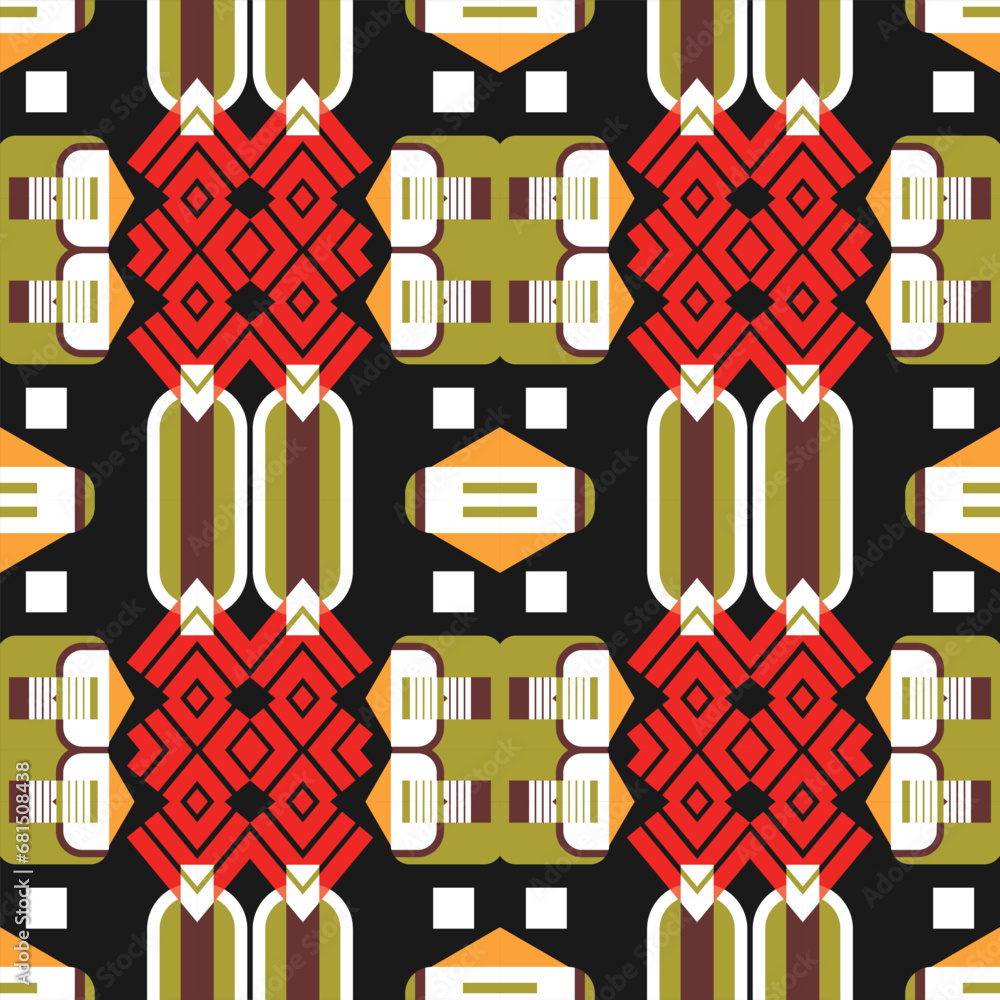 Poster seamless pattern with ethnic motifs. abstract geometric elements on a dark background. vector illust