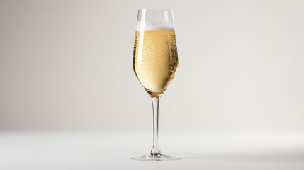 Classic glass with champagne, Christmas drink sparkling wine. Minimal style, copy space. Alcoholic drinks for Christmas party.