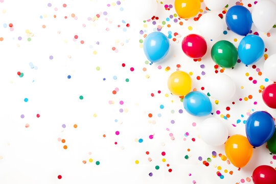 Template for congratulation with color balloons and sparkles high detailed background