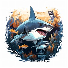 Illustration vector Great white shark on a white background