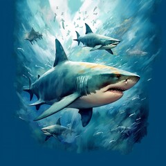 Fototapeta premium Illustration vector Great white shark on a white background