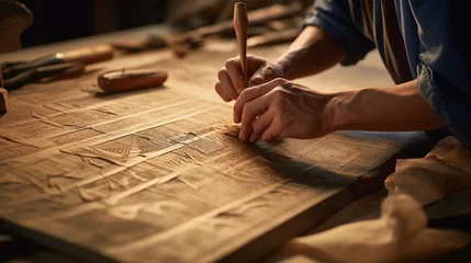 Foto op Plexiglas the process of crafting papyrus paper, a crucial element of ancient Egyptian culture © Muzamil