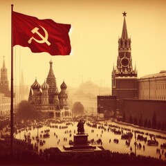 Flag of the Soviet Union. Russia is trying to restore the Soviet Union - obrazy, fototapety, plakaty