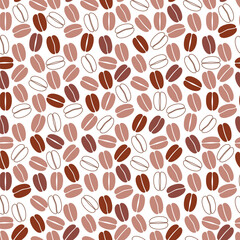 Vector seamless pattern with coffee beans. Cafe wrap background. Mix brown color. Fabric textile print.