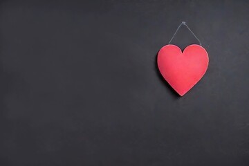 Red heart shape over black background with empty space. Happy Valentine's day concept. AI generated
