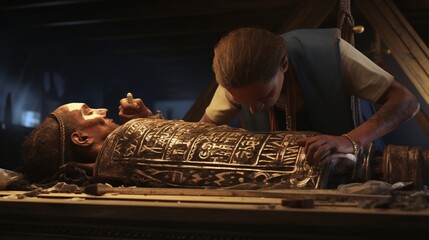 the process of embalming and preserving bodies in ancient Egypt - obrazy, fototapety, plakaty