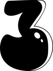 Isolated cute black silhouette of the number three. Icon. Clipart. Vector illustration.