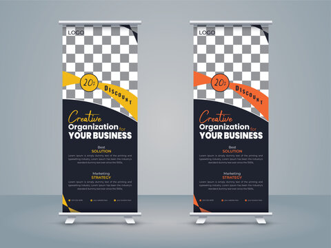 Yellow and orange color creative business roll up banner or  pull-up banner vector template