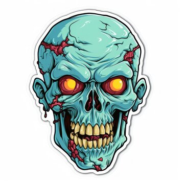 Zombie Skull sticker. Isolated on white background. Zombie Sticker. Sticker. Logotype.