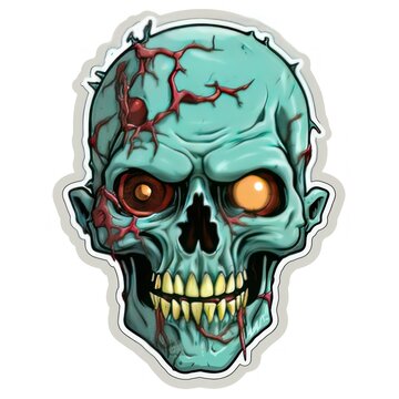 Skull with eyes and blood on a white background. Zombie Sticker. Sticker. Logotype.