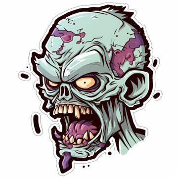 Angry cartoon zombie head. Isolated on white background. Zombie Sticker. Sticker. Logotype.
