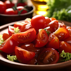 Sonnenküsse auf dem Teller: Frischer Tomaten-Salat mit mediterranem Flair - obrazy, fototapety, plakaty