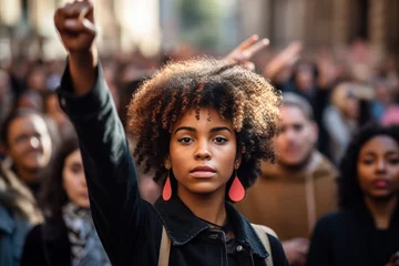 Fotobehang Photo of a black female on the street during protest © Kalim