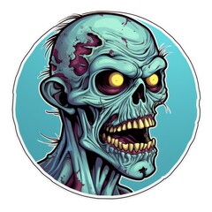 Zombie head on a white background. Halloween. Zombie Sticker. Sticker. Logotype.