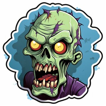 Zombie head with big eyes and sharp teeth . Zombie Sticker. Sticker. Logotype.