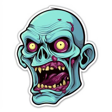 Zombie head sticker. Cartoon style. Zombie Sticker. Sticker. Logotype.