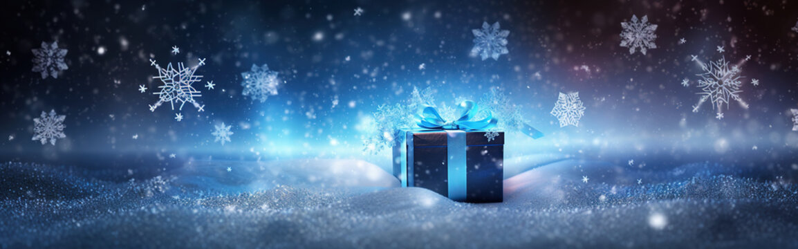 Weihnachtsgeschenk im Schnee Header