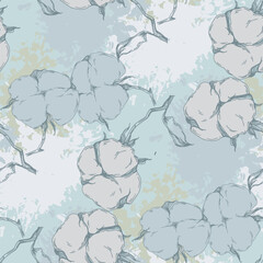Naklejka premium Cotton flowers seamless pattern. Perfect for wrapping paper or fabric.