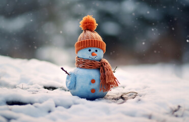 Snowy Serenity Cute Snowman in Blue Hat and Scarf