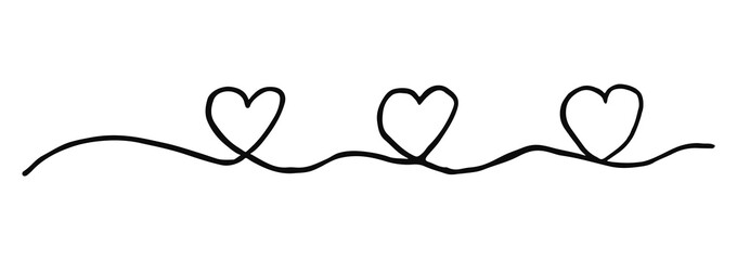 Three hearts intertwined. Valentine's Day swash hand painted with line. Png clipart isolated on transparent background