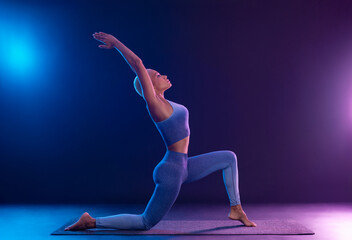 Yoga Classes Indoor. Sports recreation. Beautiful black young woman. Individual sports.