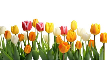 Tulips on a white background. Spring flowers, women's day March 8