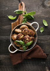 Homemade  croquettes  or patties. Fritters from minced pork. Delicious and nutritious lunch or dinner.