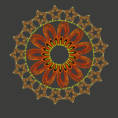 Indian rangoli circle hindu design pencil textured colorful vector card poster