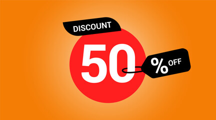 50% off discount, fifty percent discount label. Sale banner for promotional, special offer tag sticker design element. Vector illustration.