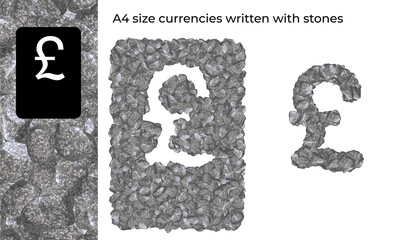 A4 size currencies written with stones