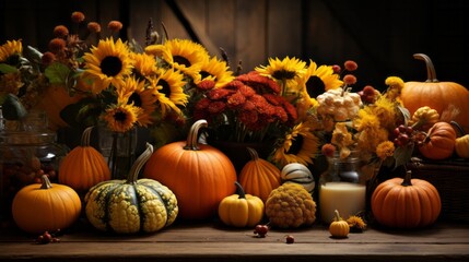 Naklejka na ściany i meble Celebrating Thanksgiving with autumn decorations