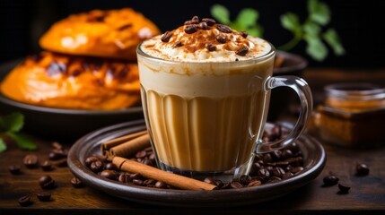 An intricate close-up of a sweet potato latte