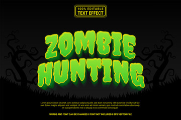 Editable text effect Zombie Hunting 3d cartoon template style modren premium vector