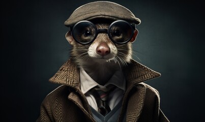 Obraz premium realistic weasel british style comic book detective