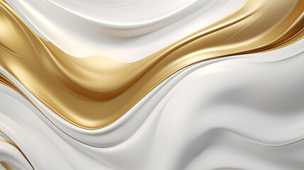 Abstract white and golden glossy floating fabric wave design wallpaper