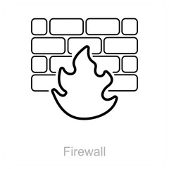 Firewall and flame icon concept
