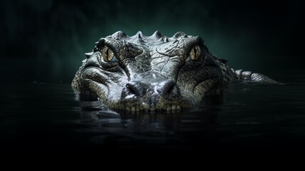 Obraz premium Alligator head close-up in the water, Generative AI