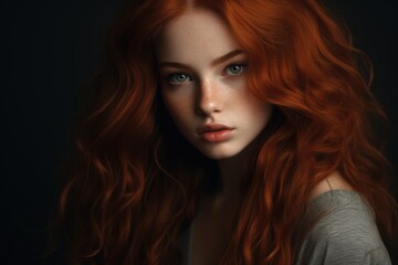 Fototapeta premium fashion portrait of a fashion young woman with red long hair