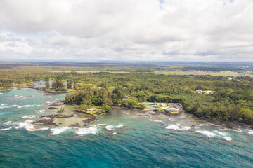 Aerial coastal view of the Island of Hawai'i 
