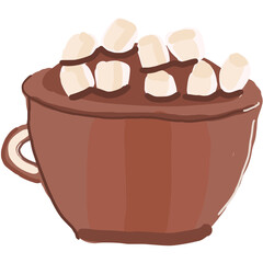 hot chocolate with marshmallow, line art doodle
