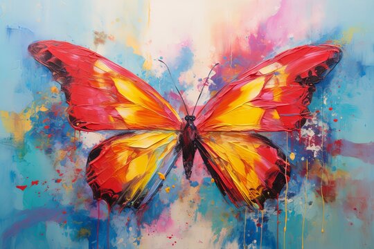Abstract painting of a butterfly in vibrant colors