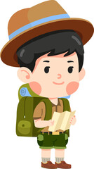 Kid Boy hiker With Backpack