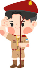 boy scout thai  holding pole yelling